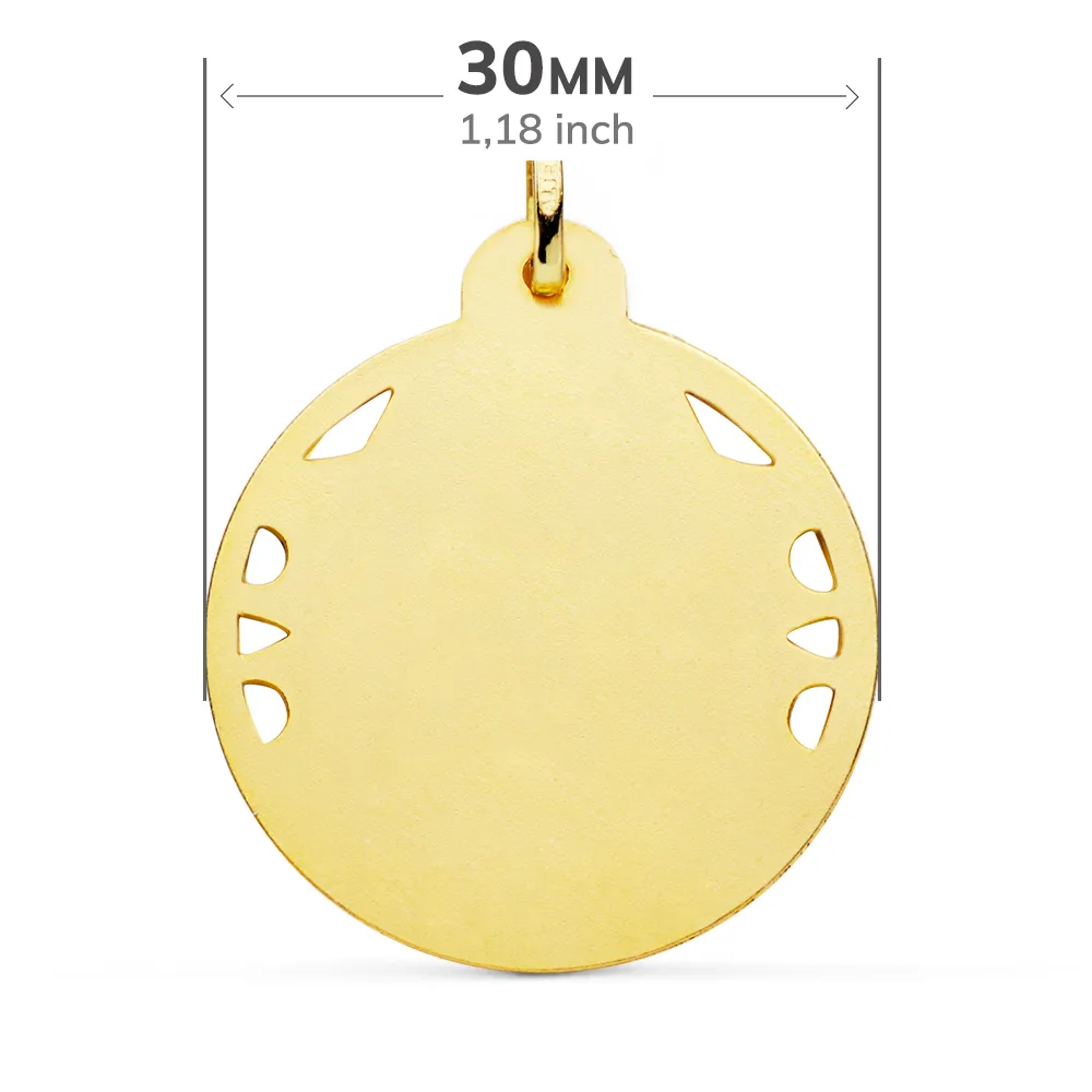 18K MEDALLA ORO AMARILLO VIRGEN DEL CARMEN CALADA HELICE 30 MM — vista 2