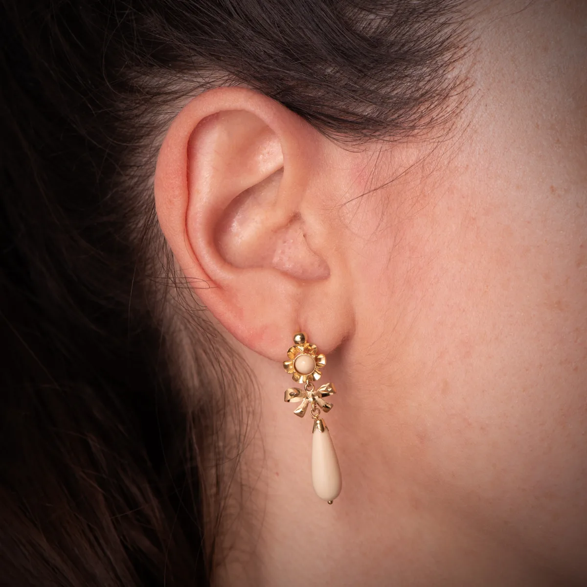 18K PENDIENTES CUBANAS ORO AMARILLO LAZO MARFIL. MEDIDA: 33X10 MM. CIERRE CATALAN — vista 2