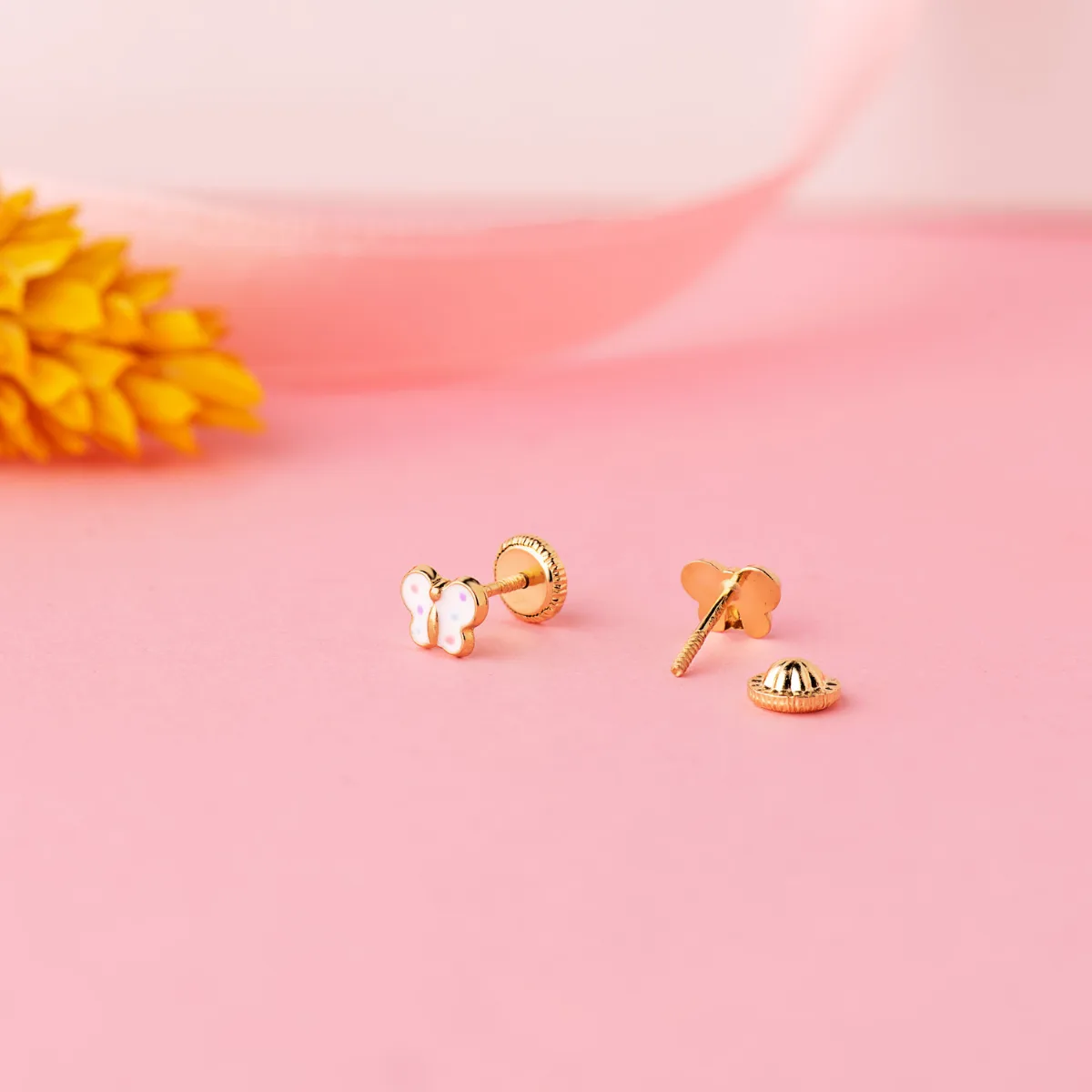 18K PENDIENTES ORO AMARILLO MARIPOSA ESMALTE 6 X 4,5 MM CIERRE TUERCA — vista 2