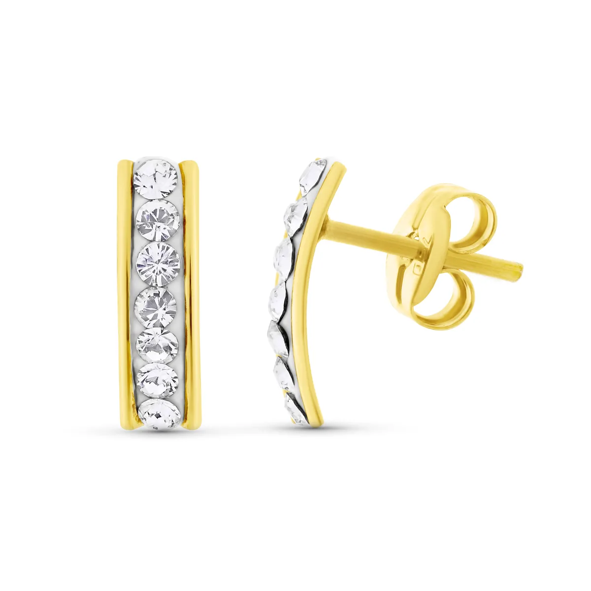 18K PENDIENTES ORO AMARILLO CIRCONITA 9X2.5 MM CIERRE PRESION