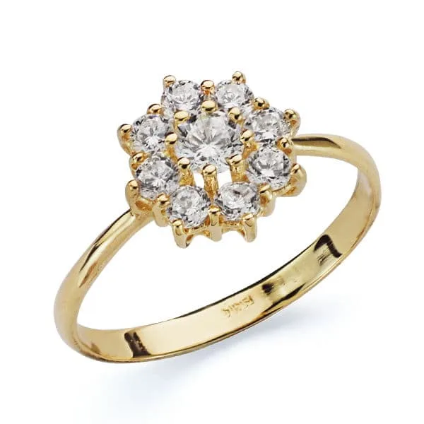18K SORTIJA ORO AMARILLO CUAJO PIÑA CON CIRCONITAS. ANCHO: 10 MM