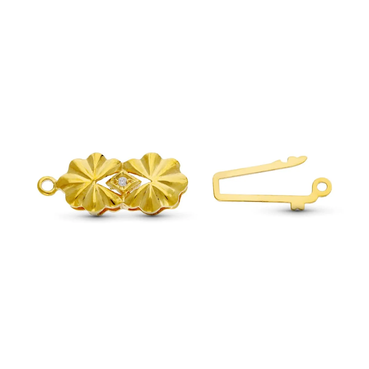 18K FORNITURA CIERRE BROCHE DE GARGANTILLA ORO AMARILLO FLORES 16X8 MM — vista 2