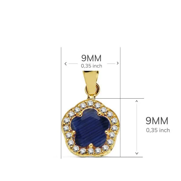 18K COLGANTE ORO AMARILLO FLOR PIEDRA AZUL 9 X9 MM — vista 2