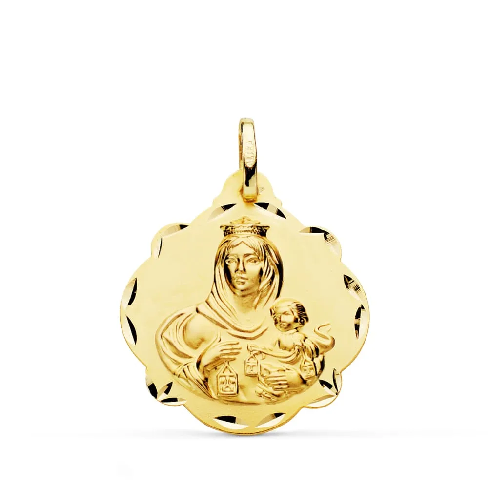 18K ESCAPULARIO ORO AMARILLO VIRGEN DEL CARMEN Y CORAZON DE JESUS 24 MM — vista 3