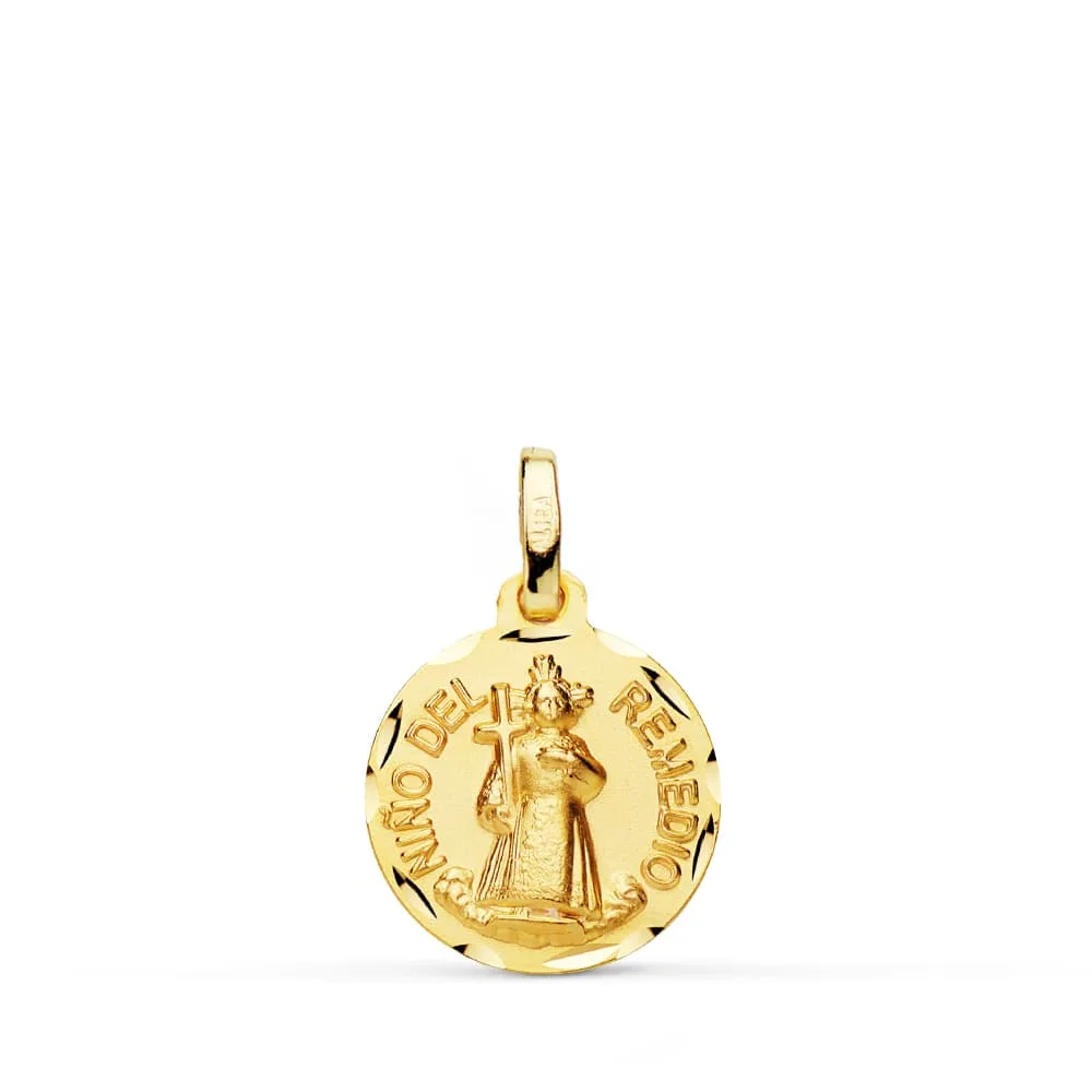 18K MEDALLA ORO AMARILLO NIÑO DEL REMEDIO TALLADA 14 MM