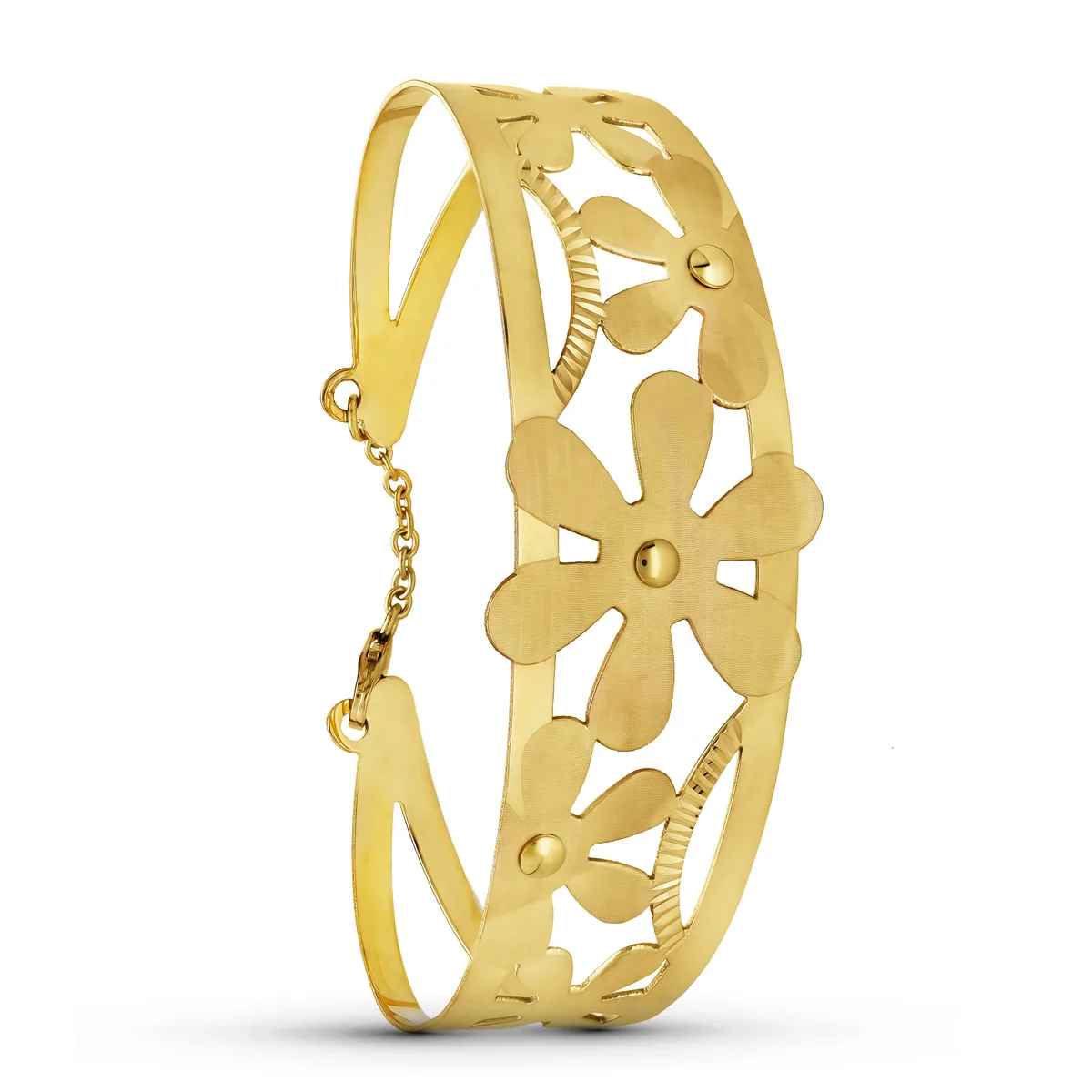18K PULSERA RIGIDA ORO AMARILLO FLORES RIGIDA 20 MM