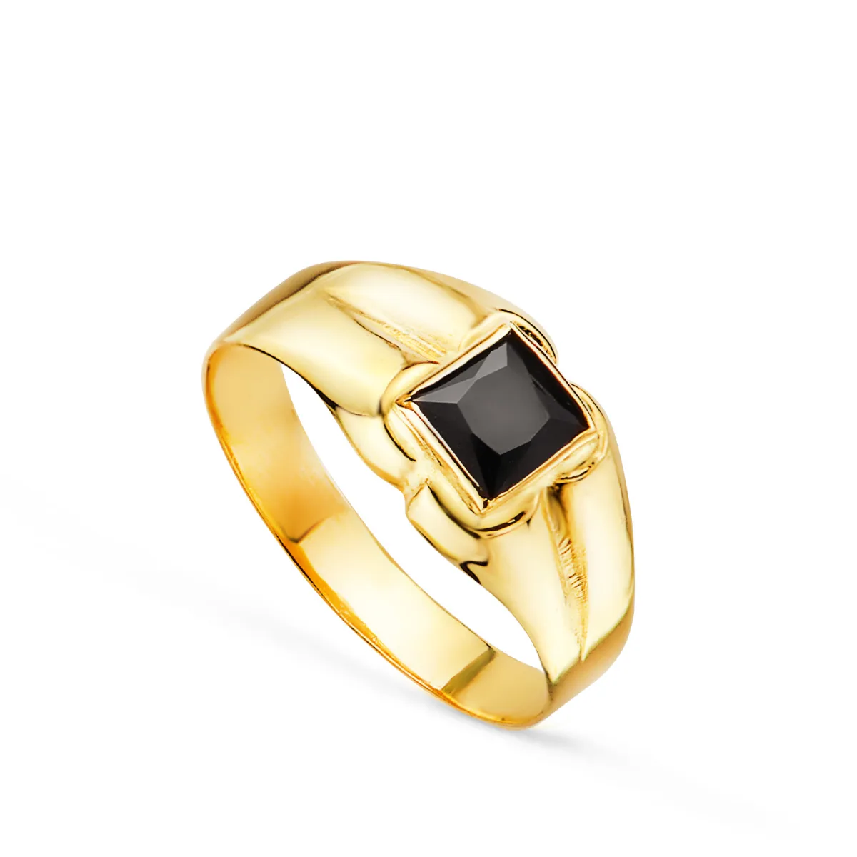 18K SOLITARIO ORO AMARILLO PEQUEÑO BEBE O MEÑIQUE CIRCONITA NEGRA CUADRADA 3.5MM