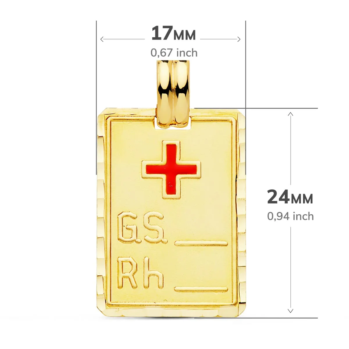 18K COLGANTE ORO AMARILLO PLACA CHAPA GRUPO SANGUINEO RH GRANDE 24X17 MM — vista 2