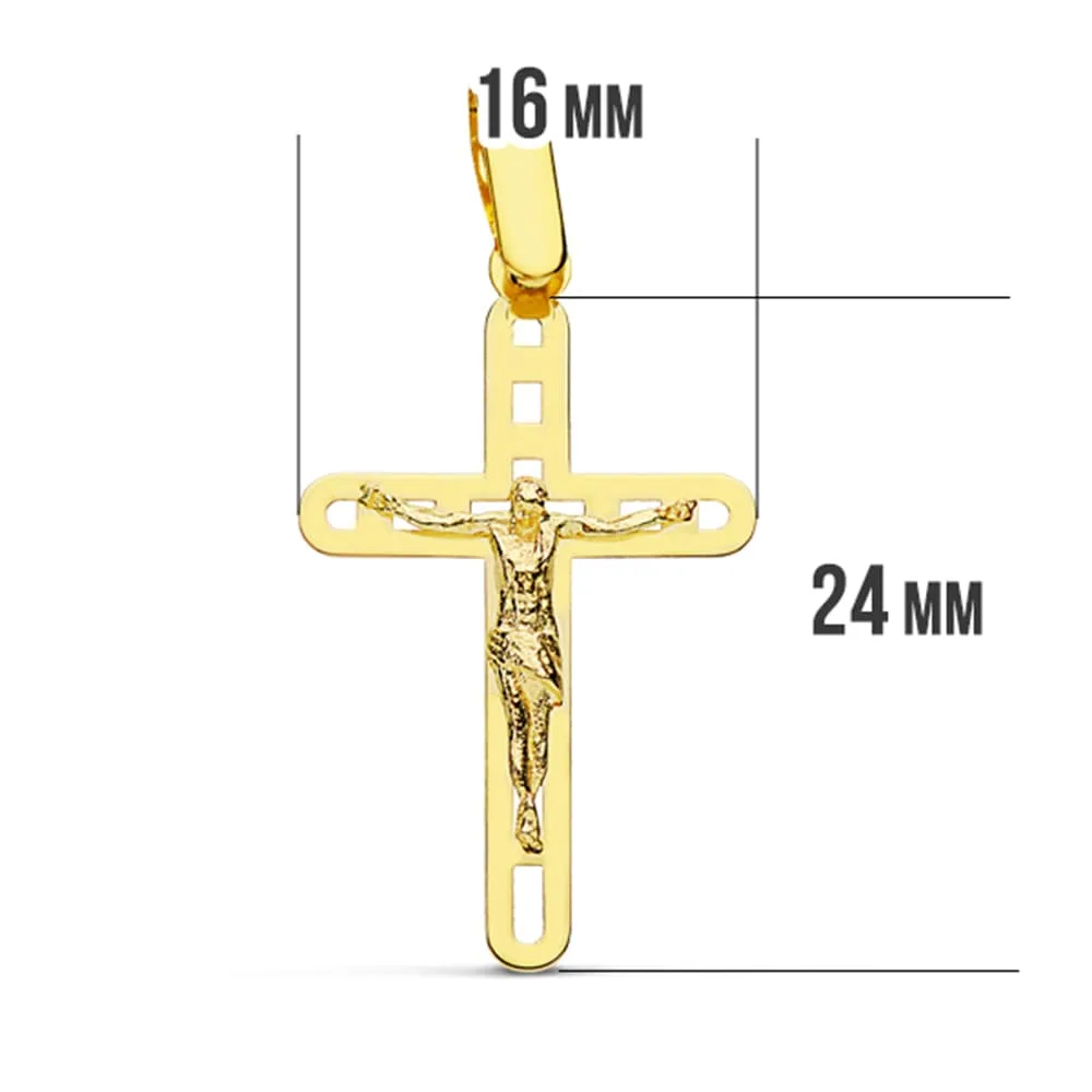 18K CRUZ ORO AMARILLO CON CRISTO CALADA 26X16 MM — vista 2