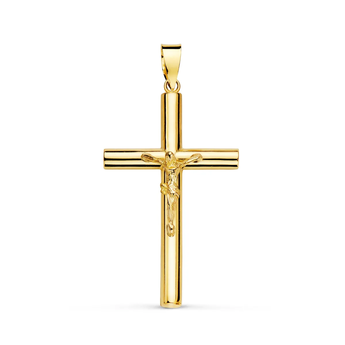 18K CRUZ ORO AMARILLO CON CRISTO TUBO HUECO. 30 X 18 X 3 MM