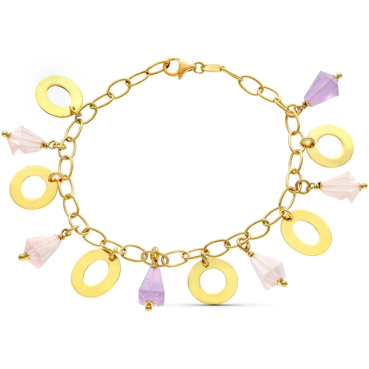 18K PULSERA ORO AMARILLO CIRCULOS Y PIEDRAS DE COLORES.