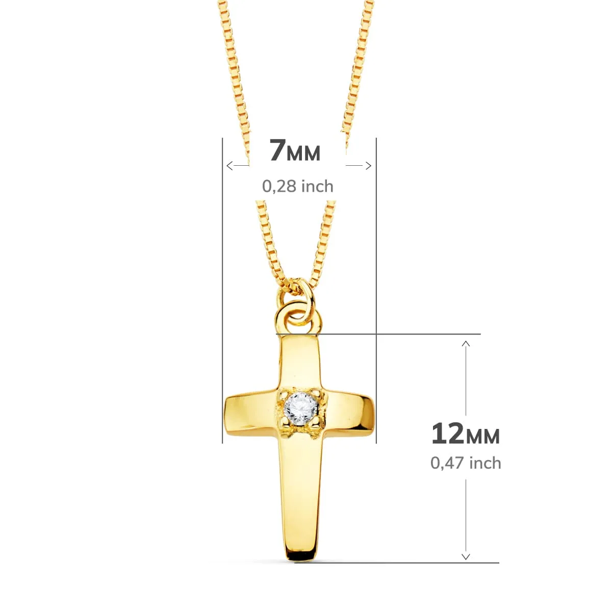 18K COLLAR ORO AMARILLO CRUZ 12X7 MM 1 DIAMANTE LABORATORIO 0,015 QT. CADENA VENECIANA 45CM G-VS2 — vista 2