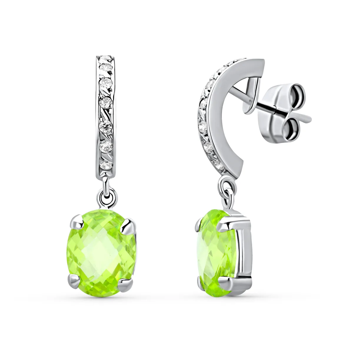 18K PENDIENTES ORO BLANCO PIEDRA COLOR CIERRE PRESION