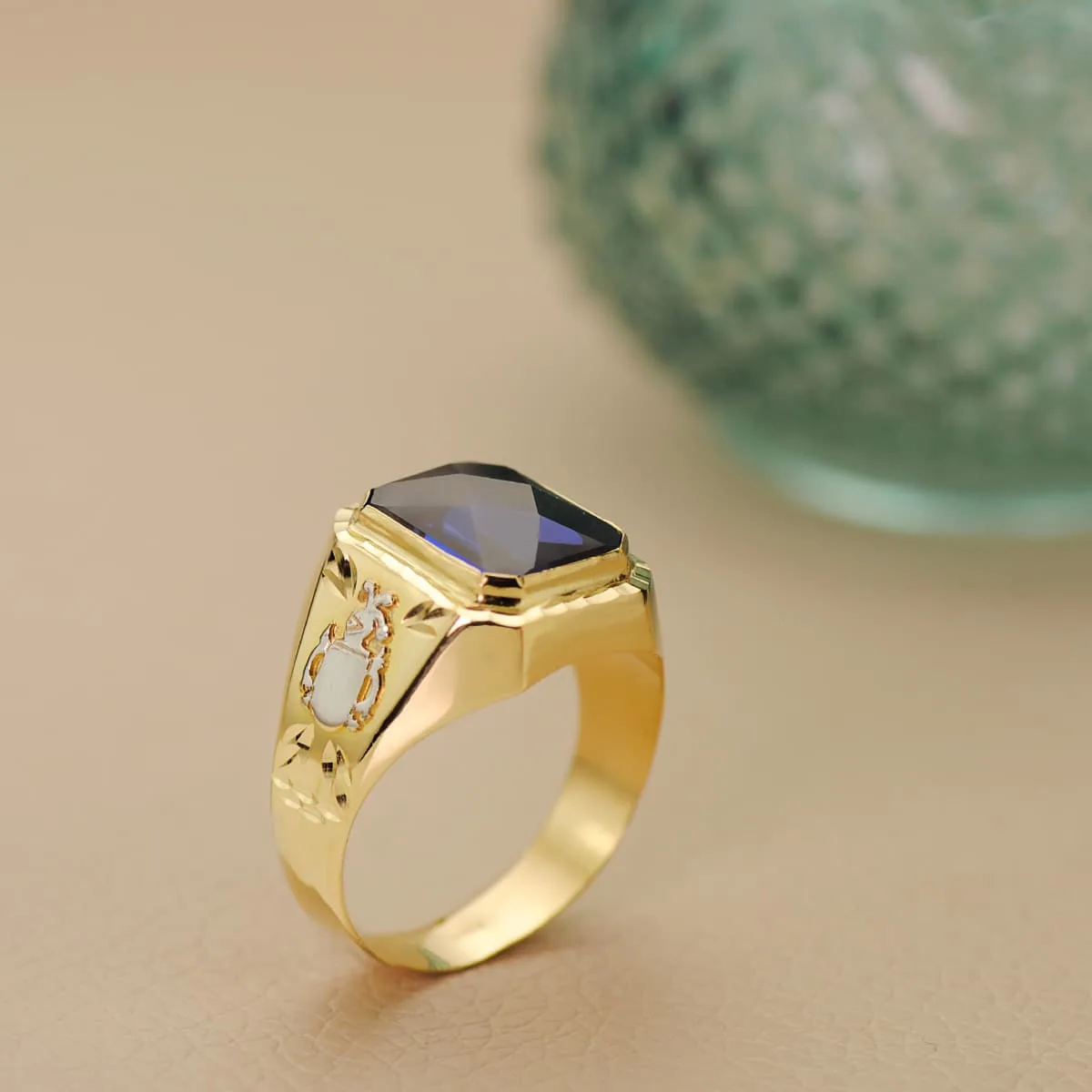 18K SELLO ORO AMARILLO CABALLERO ZAFIRO SPINEL — vista 3