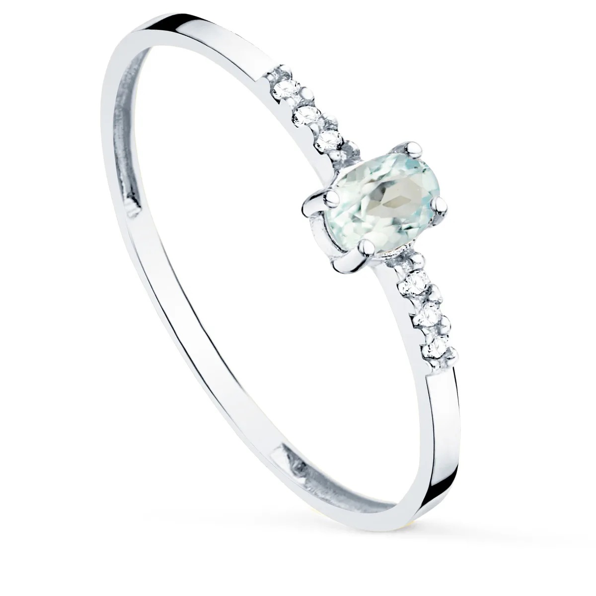 18K SORTIJA DIAMANTE ORO BLANCO 0.030 QT  OVAL AGUAMARINA NATURAL 4 X 3 MM CUERPO 1.30 MM