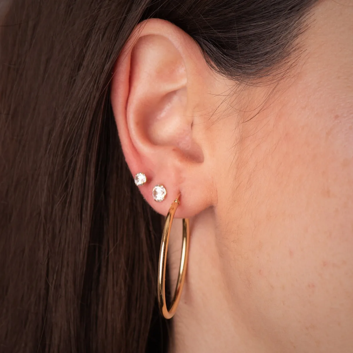 18K AROS ORO AMARILLO HUECOS REDONDOS TUBO REDONDO 34 MM. GROSOR 2 MM — vista 3
