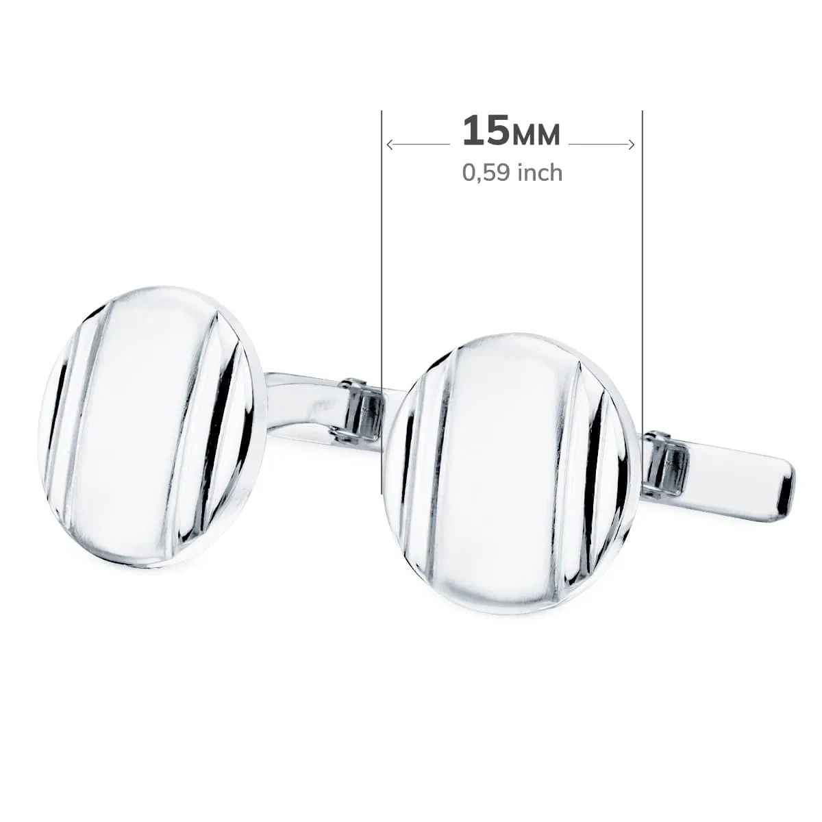 18K GEMELOS ORO BLANCO REDONDOS MATE Y BRILLO 15 MM CIERRE RIGIDO OSCILANTE — vista 3