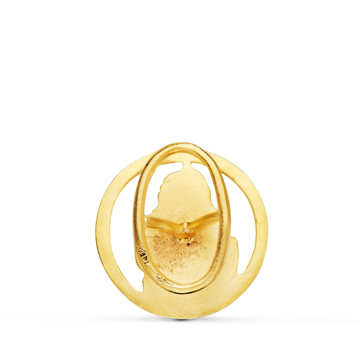 18K MEDALLA ORO AMARILLO VIRGEN DE LA CABEZA SOLAPA BORDE TALLADO 20 MM — vista 2