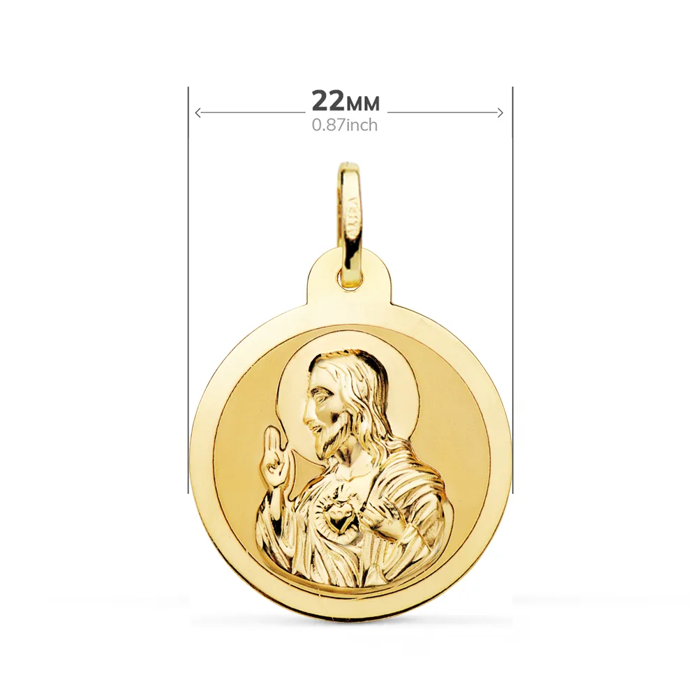 9K ESCAPULARIO ORO AMARILLO BRILLO VIRGEN DEL CARMEN Y CORAZON DE JESUS 22 MM — vista 2