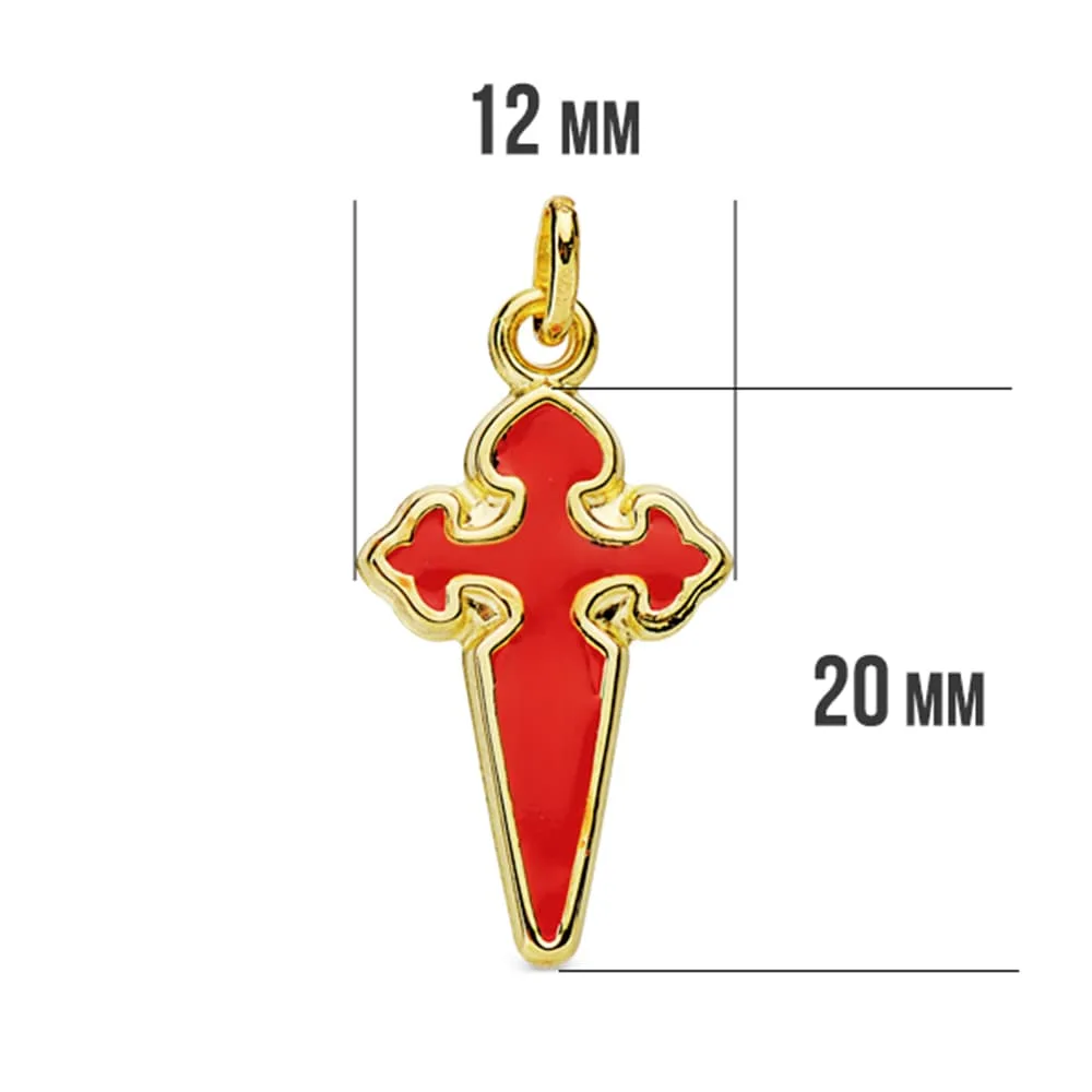 18K COLGANTE OROR AMARILLO CRUZ DE SANTIAGO ESMALTADA 23X13 MM — vista 3