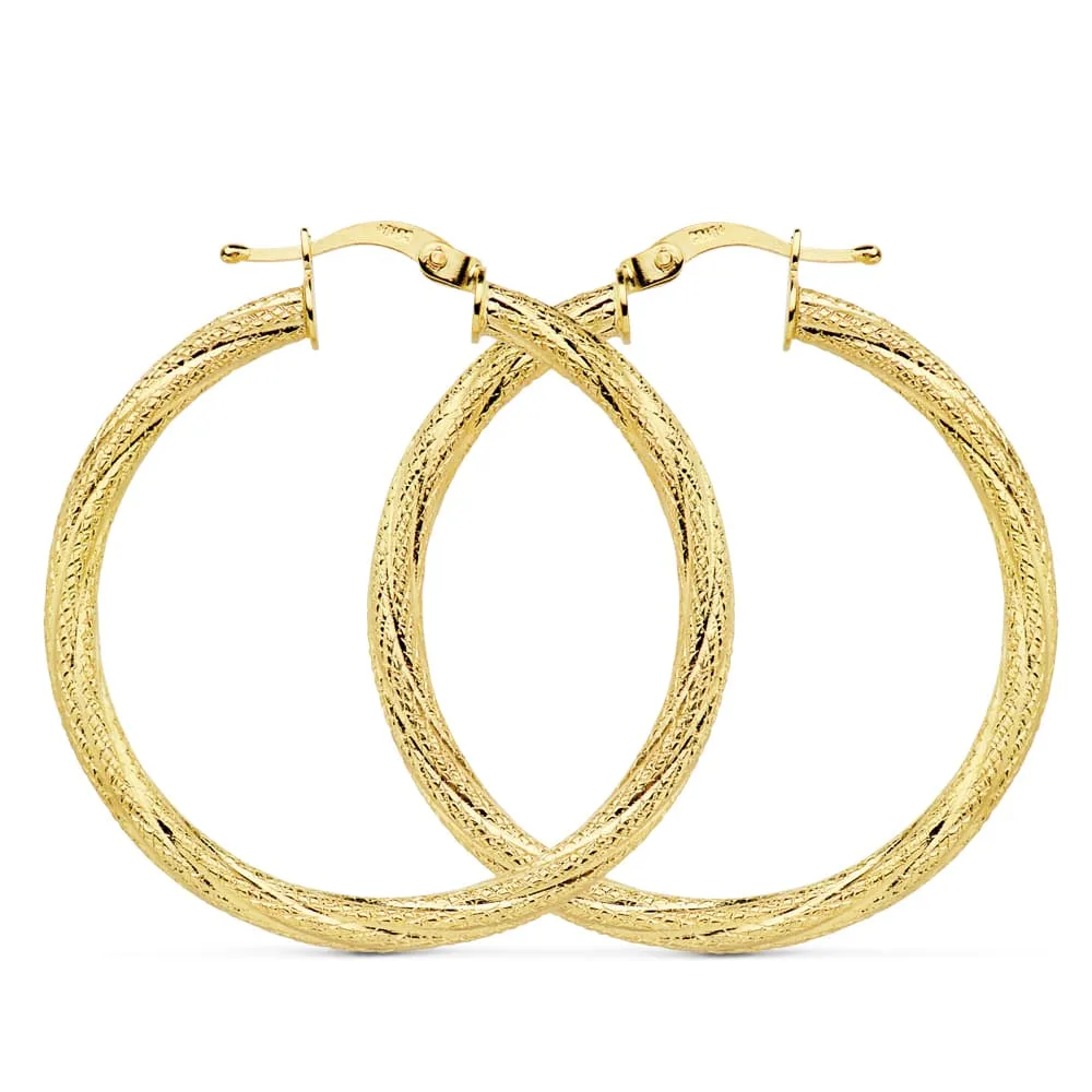 18K AROS ORO AMARILLO HUECOS GRANILLADOS 32X3 MM