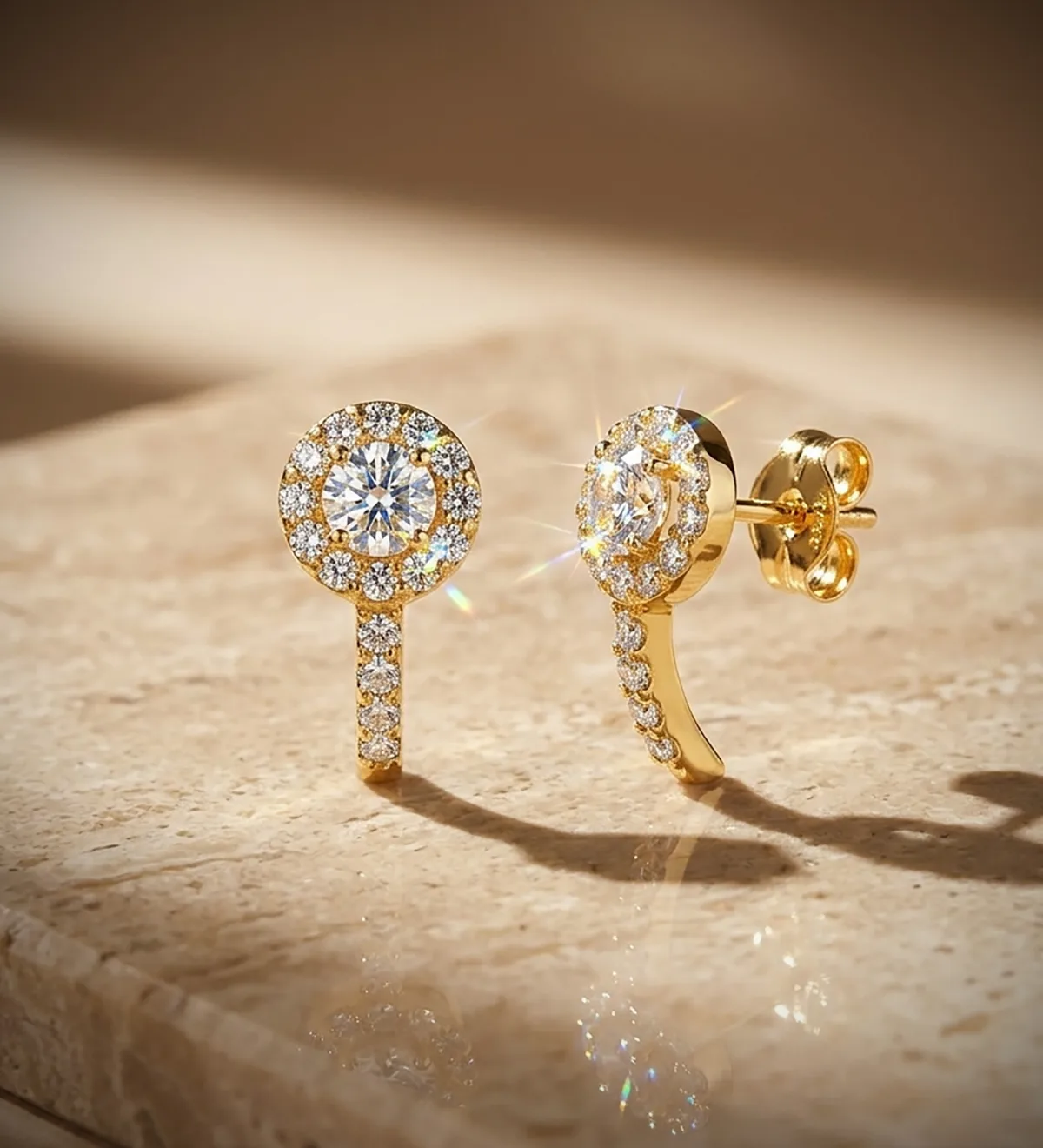 18K PENDIENTES ORO AMARILLO CUAJO CON CIRCONITAS. MEDIDA: 12,5 X 6 MM. CIERRE PRESION — vista 2