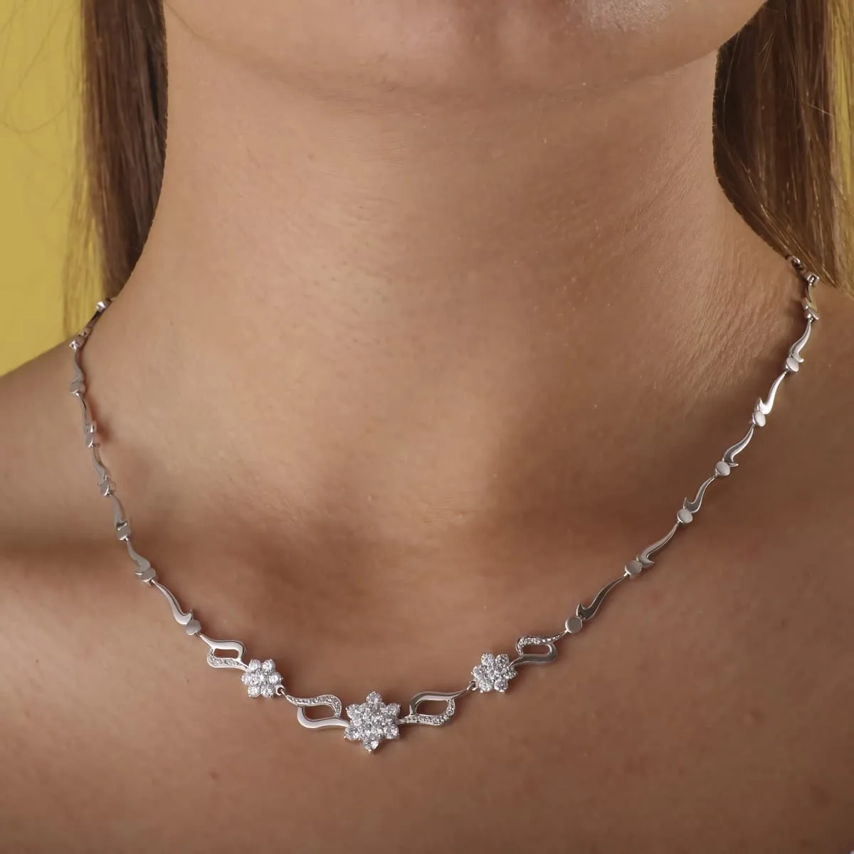 18K GARGANTILLA ORO BLANCO JUEGO NOVIA CENTRO PIÑA CIRCONITA 45CM MOSQUETON — vista 2