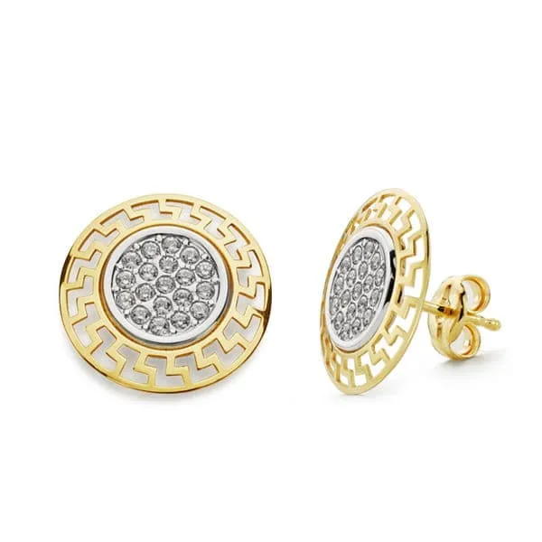 18K PENDIENTES CIRCONITA BICOLOR 12 MM CIERRE PRESION