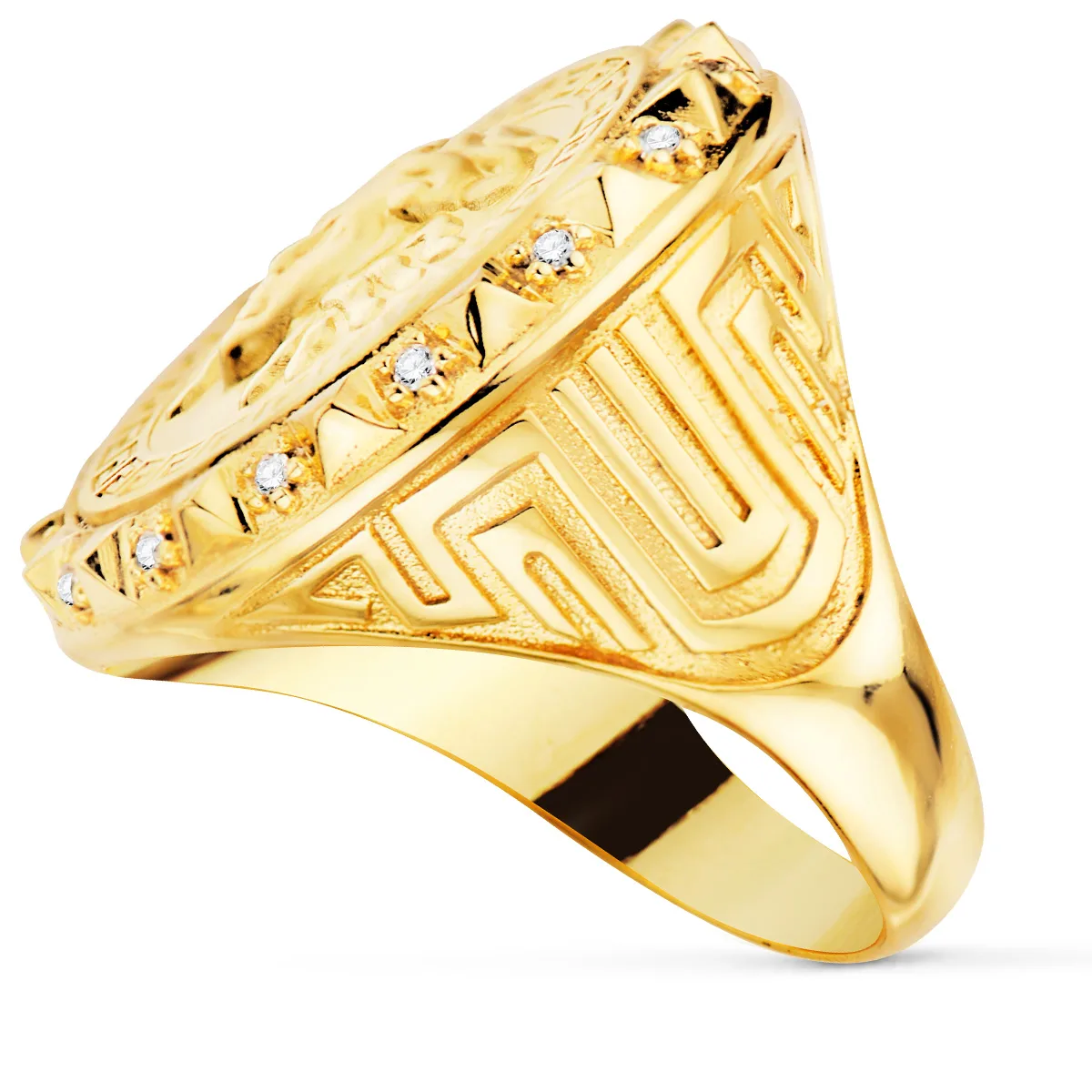 18K SELLO ORO AMARILLO MEDUSA VERSACE MATE 20 MM CON CIRCONITAS — vista 2