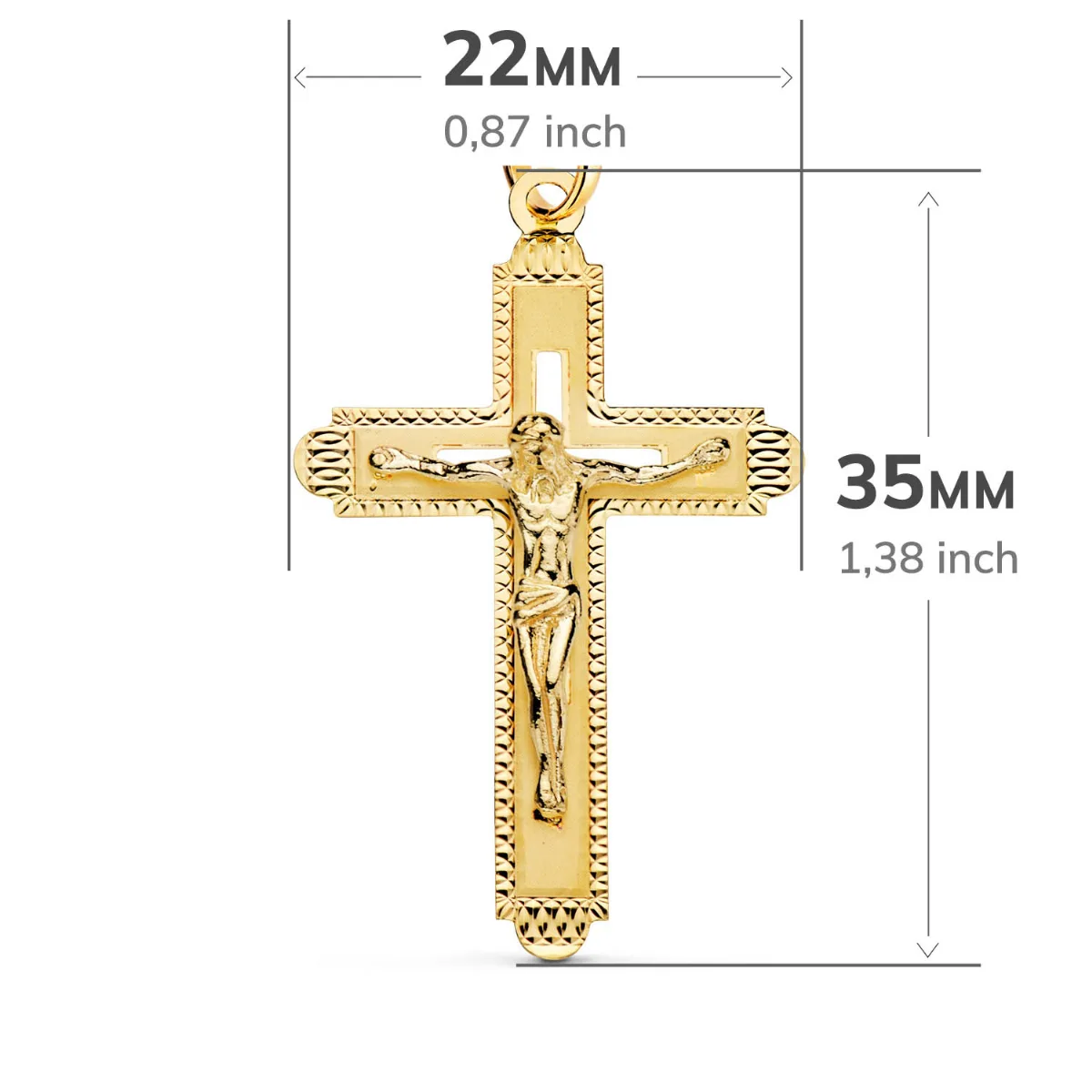18K CRUZ ORO AMARILLO CON CRISTO TALLADA 35X22 MM — vista 3