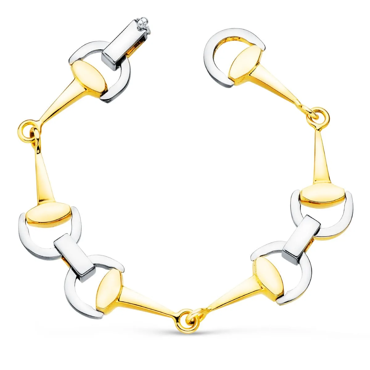 18K PULSERA ORO BICOLOR ESTRIBOS. ANCHO 14 MM LARGO 20CM