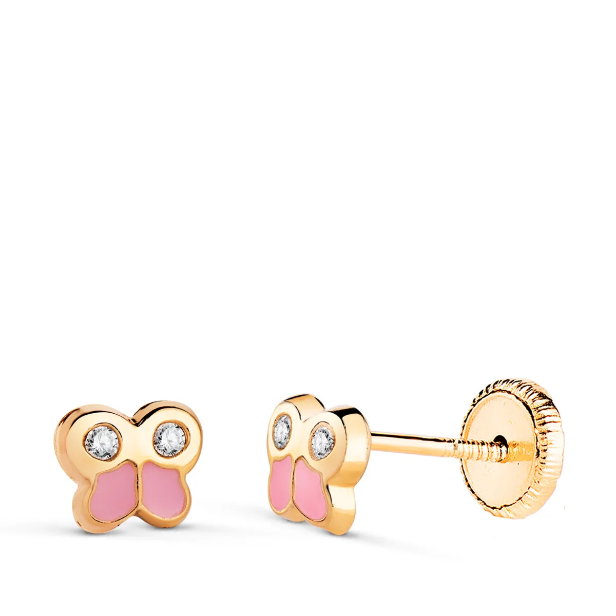 18K PENDIENTES ORO AMARILLO MARIPOSA ESMALTE 5X4.5 MM. CIERRE TUERCA