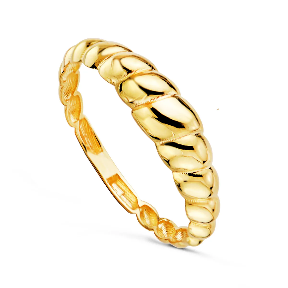 18K SORTIJA ORO AMARILLO CROISSANT GALLONES BRILLO. ANCHO: 4.5 MM