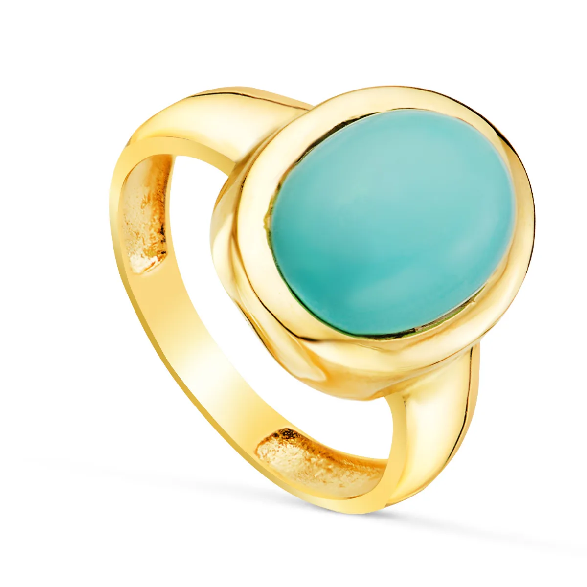 18K SORTIJA ORO AMARILLO MACIZA CON TURQUESA FINA OVAL DE 14X10 MM