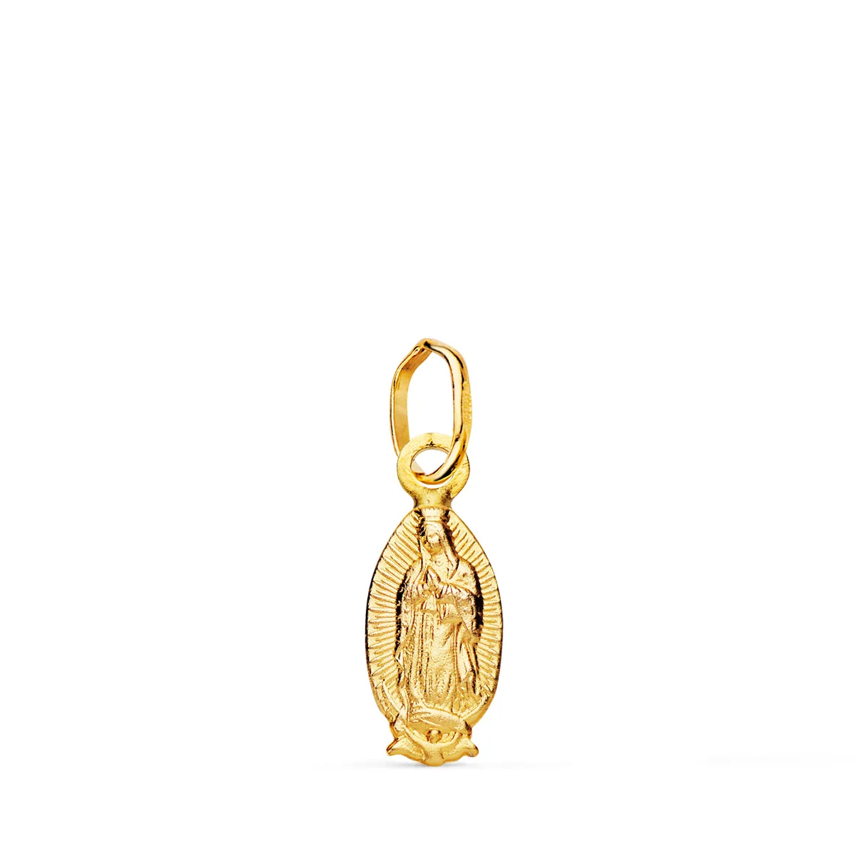 18K MEDALLA ORO AMARILLO VIRGEN DE GUADALUPE MEXICO SILUETA MATIZADA 14 X 6 MM