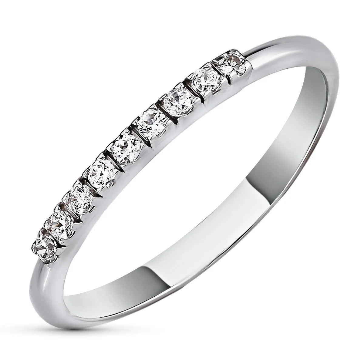 18K SORTIJA ORO BLANCO FINA CON CIRCONITAS EN GARRAS. ANCHO: 1,5 MM