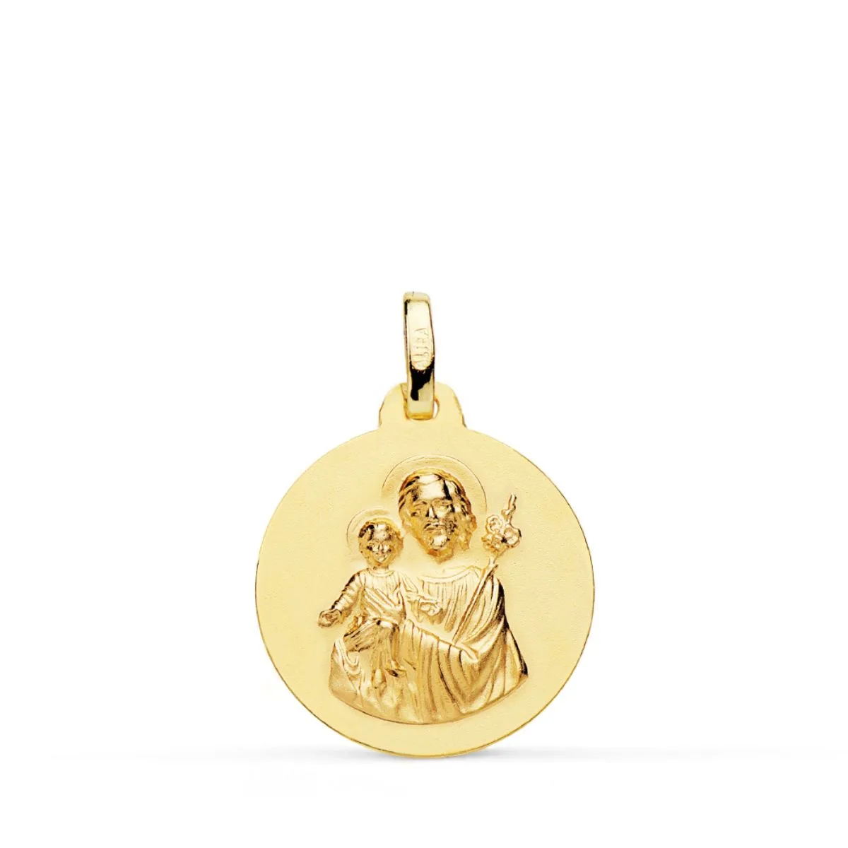 18K MEDALLA ORO AMARILLO SAN JOSE MATIZADA LISA 18 MM