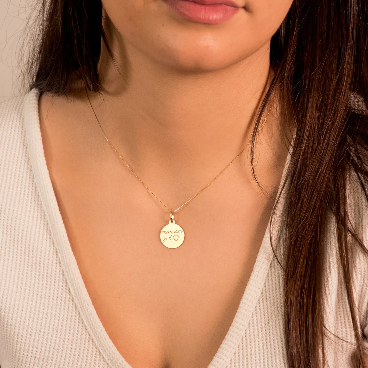9K COLGANTE DISCO ORO AMARILLO LISO EN BRILLO 16 MM MAMAM — vista 3