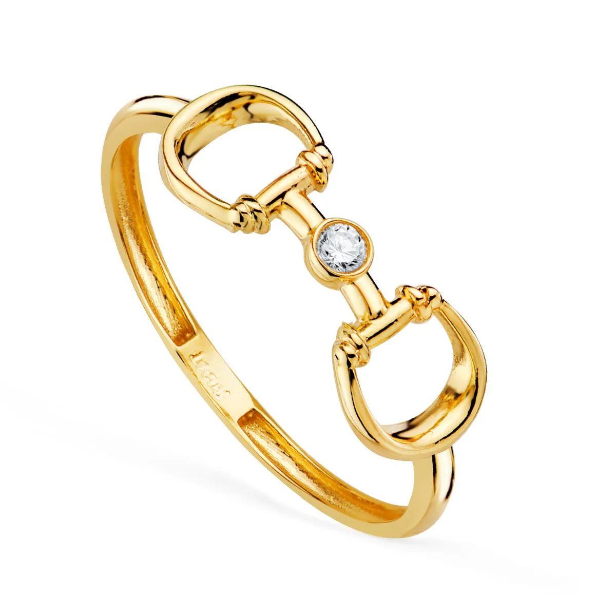 18K SORTIJA ORO AMARILLO DOS ESTRIBOS CON CIRCONITA EN BOCEL. ANCHO: 6 MM