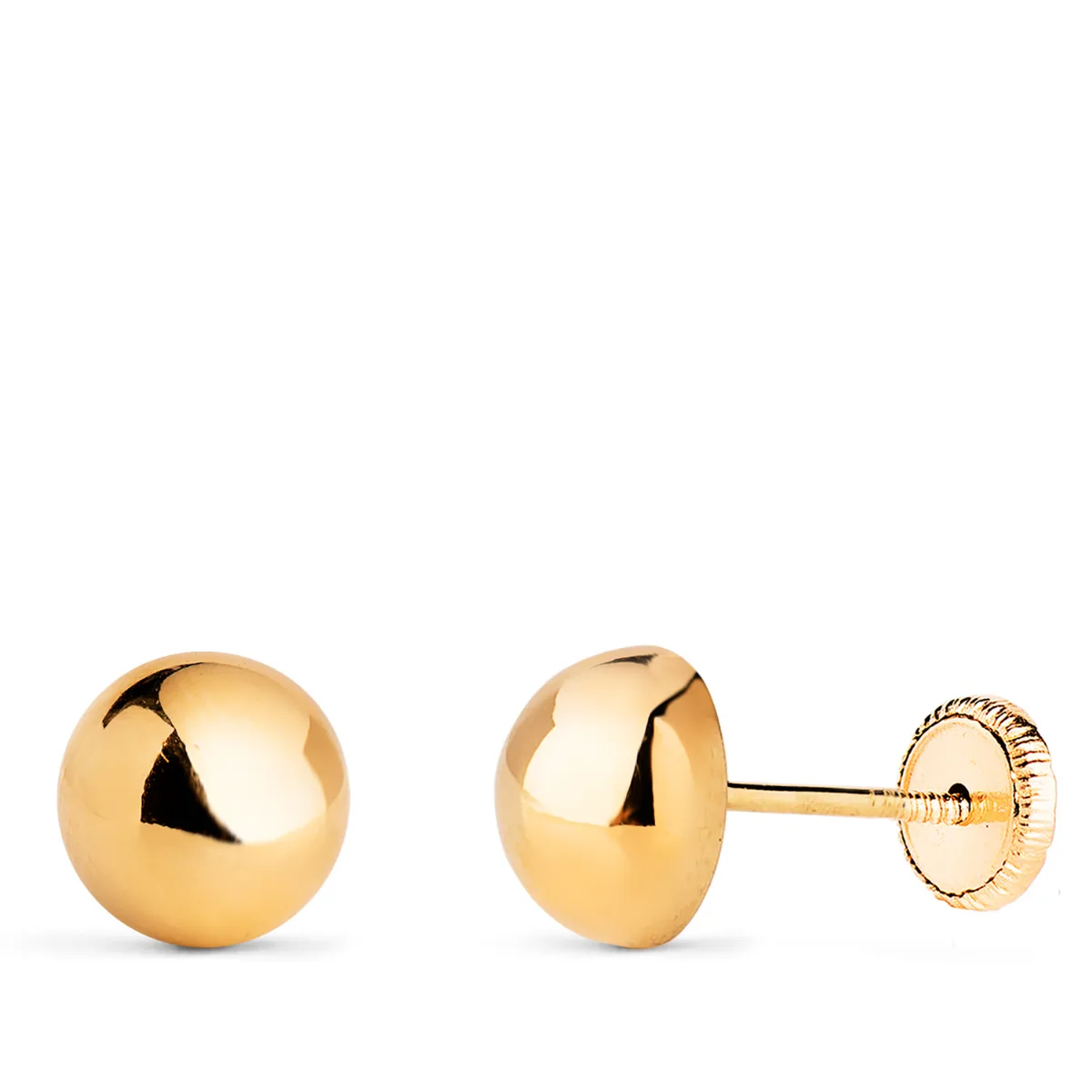 18K PENDIENTES ORO AMARILLO MEDIA BOLA LISA HUECA. ANCHO: 7 MM. CIERRE TUERCA