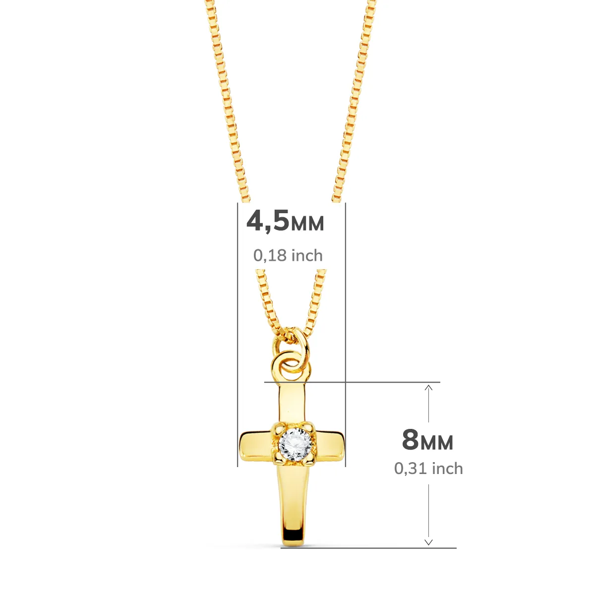 18K COLLAR ORO AMARILLO CRUZ 8X4.5MM1 DIAMANTE LABORATORIO 0,015QT. CADENA VENECIANA 45CM G-VS2 — vista 2
