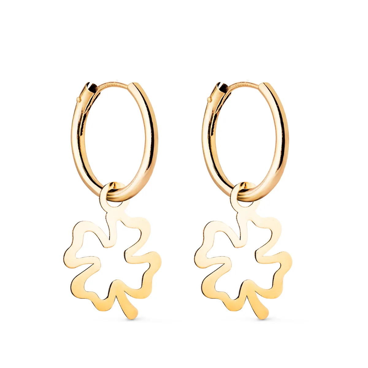 18K AROS ORO AMARILLO TUBO CON TREBOL 11X9 MM. AROS: 12 X 1,5 MM