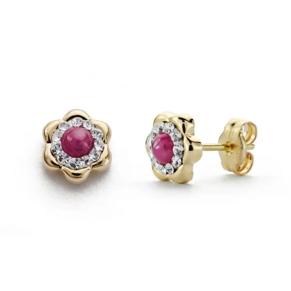 18K PENDIENTES RUBI Y CIRCONITA 6 MM