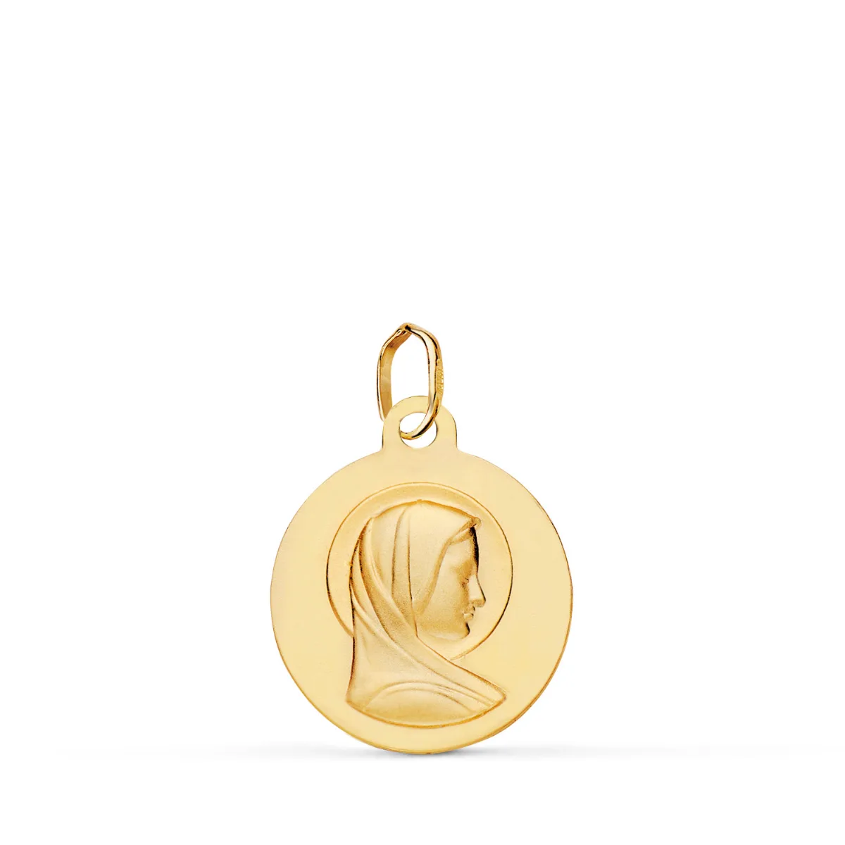 9K MEDALLA ORO AMARILLO MARIA FRANCESA MATIZADA. MEDIDA: 16 MM