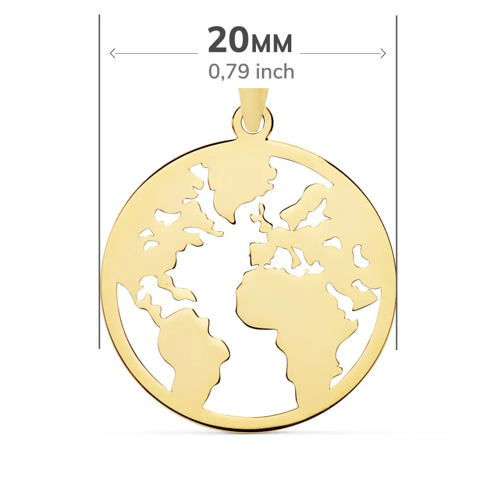 18K COLGANTE AMULETO ORO AMARILLO MAPAMUNDI CALADO 20 MM — vista 2