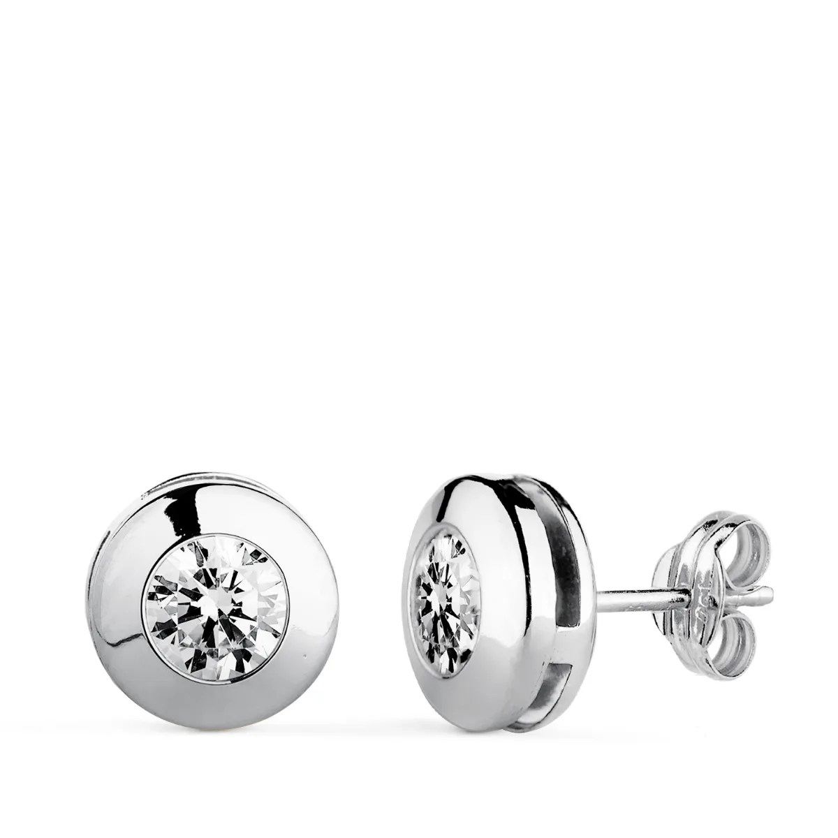 18K PENDIENTES ORO BLANCO CHATON GALERIA CON CIRCONITA. MEDIDA: 8,5 MM. CIERRE PRESION