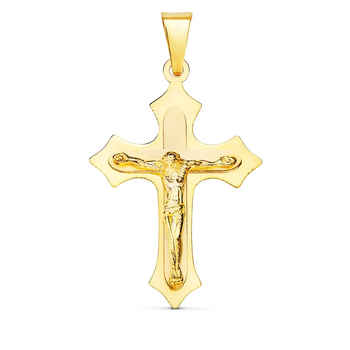 18K CRUZ ORO AMARILLO CON CRISTO EN BRILLO 32X22 MM