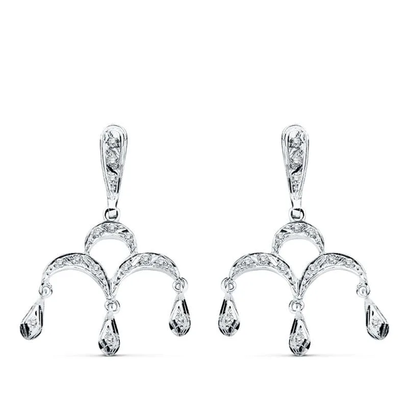 18K PENDIENTES ORO BLANCO CIRCONITA 33X21 MM CIERRE PRESION