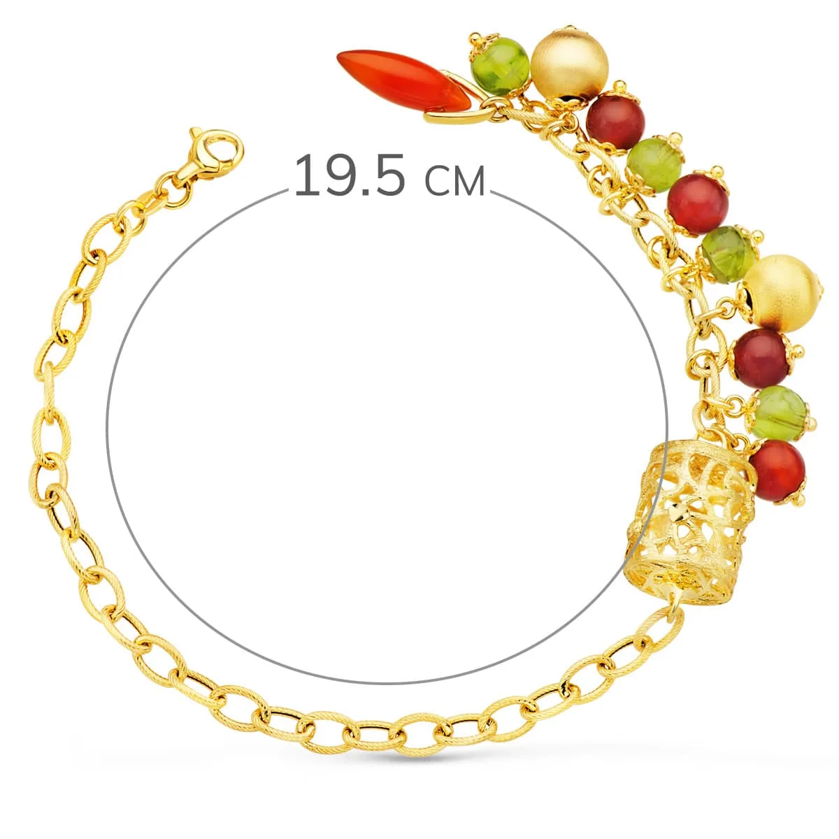 18K PULSERA ORO AMARILLO ESLABONES CON JAULA Y PIEDRAS LARGO 19.5 CM — vista 2