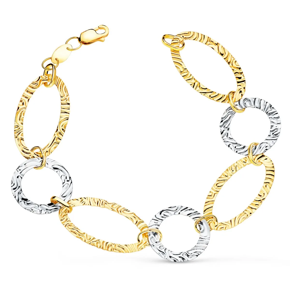 18K PULSERA ORO BICOLOR ESLABONES MARTILLADOS. ANCHO 18 MM LARGO 20CM